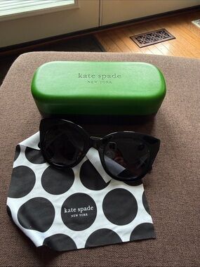 kate spade Black Cat-Eye Sunglasses with Bright Green Hard Case